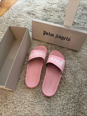 Palm Angels Pink Slides with White Gothic Logo